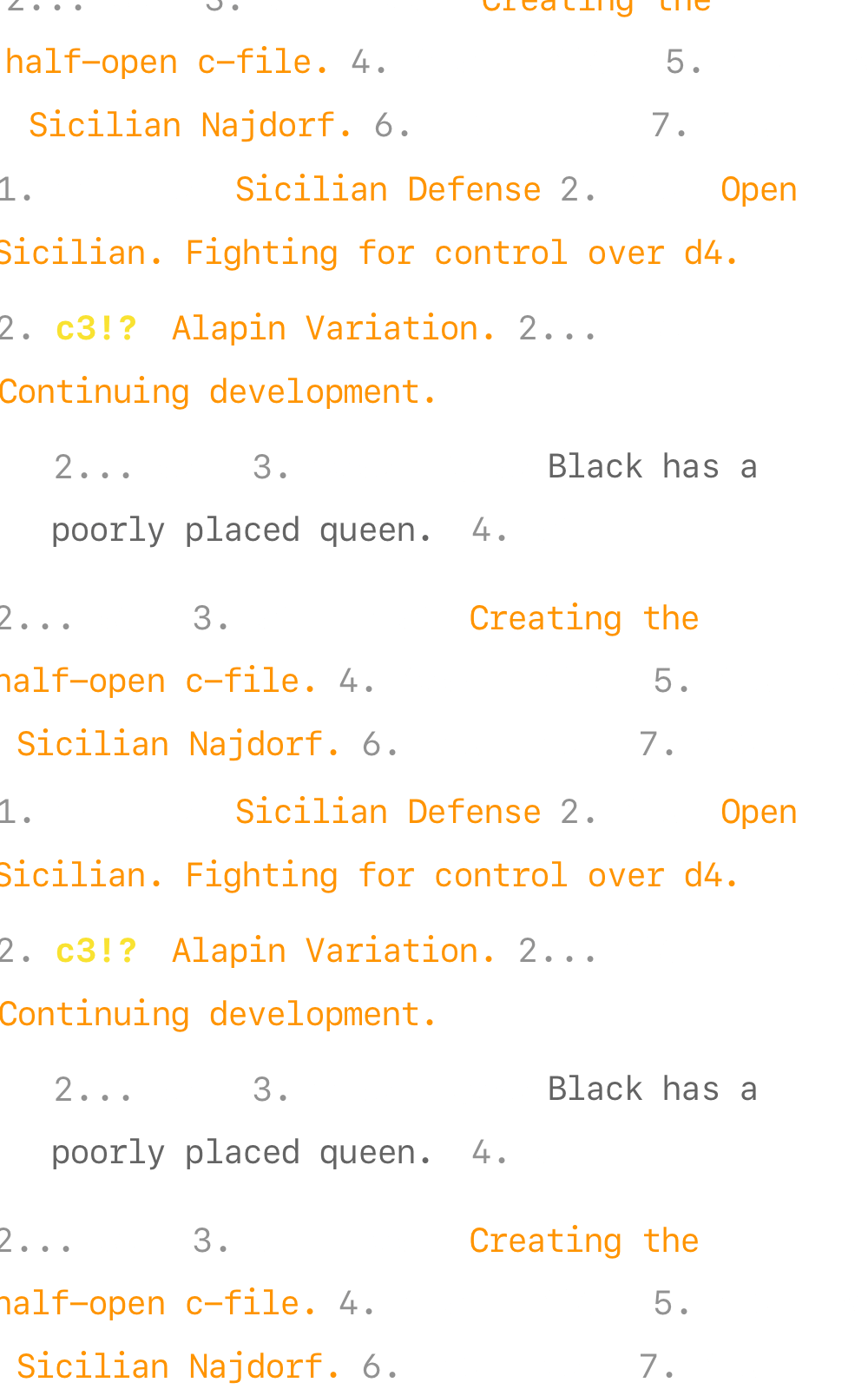 PGN move text with detailed annotations including comments and NAGs.