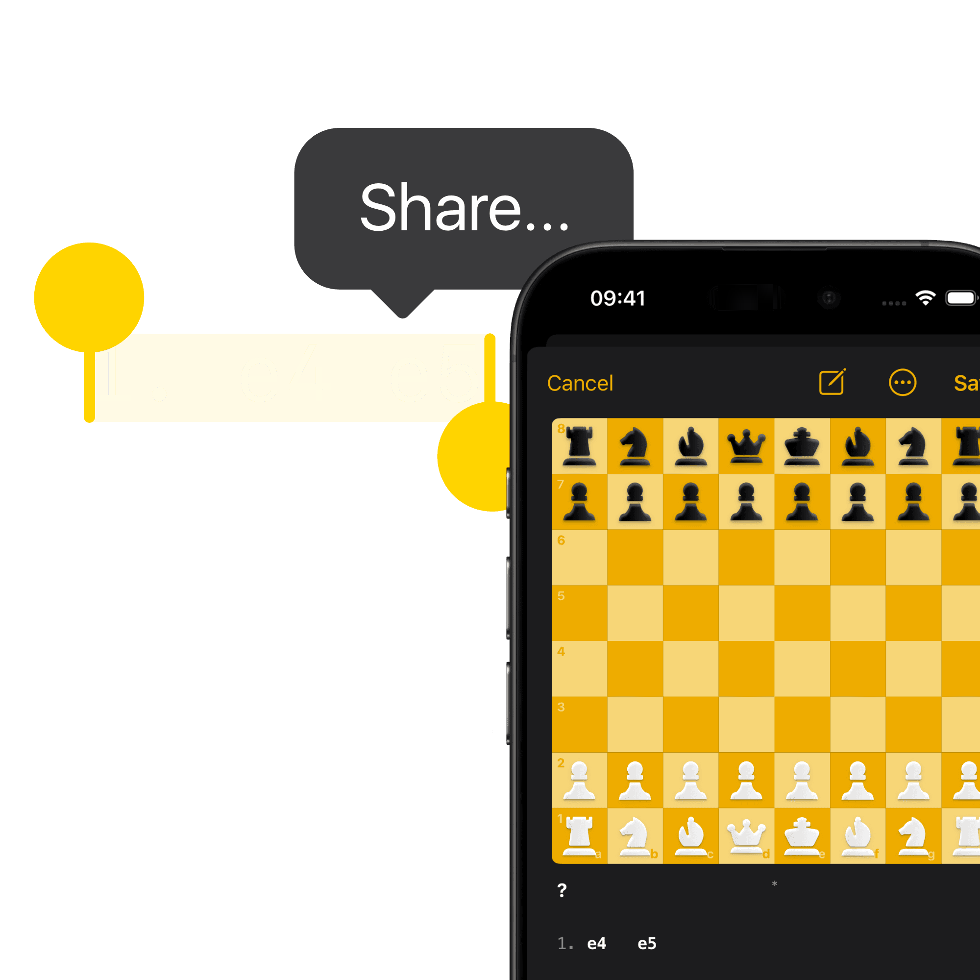 Share selected PGN text as a quick note for easy game annotations and analysis on iOS.